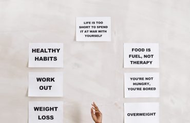 Collection of motivational quotes promoting healthy habits and mental well-being.